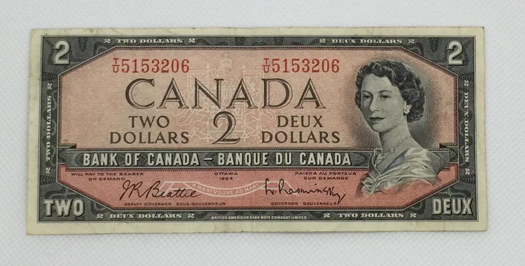 1954 Bank OF Canada $2 Dollars Note